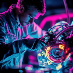 Poster - Engineer Working on Futuristic Engine Design