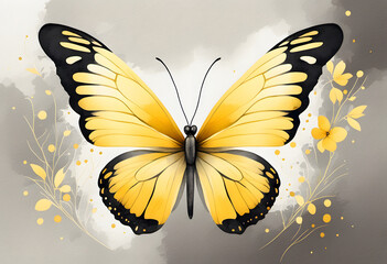 A beautifully illustrated butterfly with vibrant yellow wings, featuring intricate patterns.