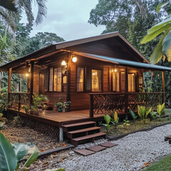 Canvas Print - Mountain Refuge: A Wooden Chalet with Lanai Corner Sight