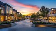 © LEVELING STUDIO - Bustling Mixed-Use Development at Sunset