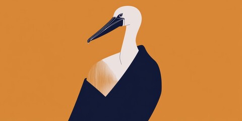 Stylized Stork Illustration on Vibrant Background