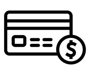 Wall Mural - black outline icon of a credit card with a dollar sign, representing financial transactions, banking