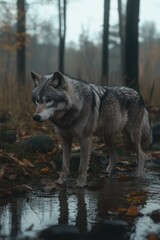  Wolf in puddle