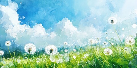 Field with dandelions