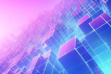 Wall Mural - Light blue and purple gradient background with a white grid, futuristic style, high-tech feel, and light effects on the screen