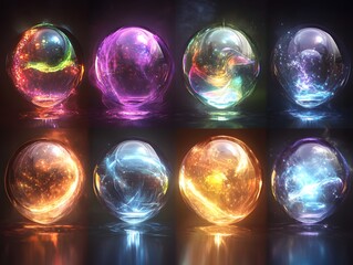 Aufkleber - Colorful glowing orbs on a dark background.
