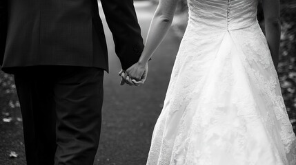 Canvas Print - bride and groom holding hands  