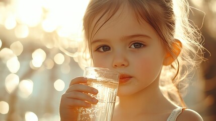 Canvas Print - Innocent Elixir: Little Girl Embracing Hydration 