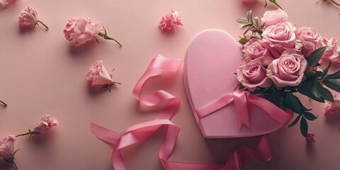 Sticker - Pink Heart Shaped Box with Flowers