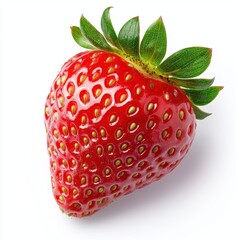 A ripe strawberry with detailed seeds and vibrant red color, isolated on white background