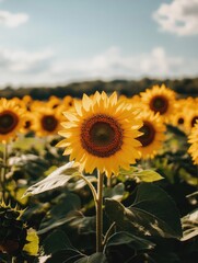 Wall Mural - Sunflower field with blue sky