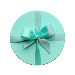 Wall Mural - Turquoise blue green gift present round circle box with bow ribbon on white or transparent background