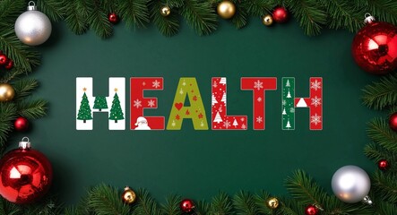 Poster - health lettering on christmas holidays concept design background