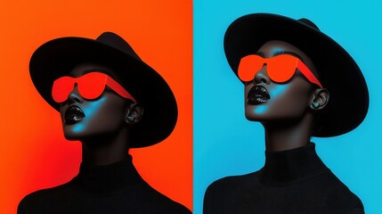 Bold fashion editorial with oversized accessories, high contrast colors, and sharp silhouettes, [fashion design], [dramatic runway look].  ,closes up