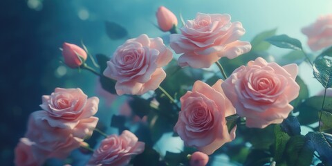 Wall Mural - Pink Roses with Green Leaves