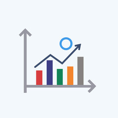 Poster - Colorful Bar Chart with Upward Growth Arrow and Circle. Graph and Analytics icons.