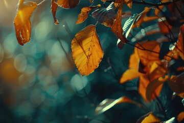 A detailed shot of a single leaf on a tree branch, showcasing its texture and veins