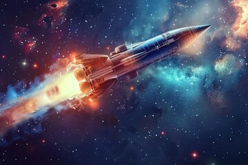 a space shuttle soaring through the cosmos surrounded by countless stars