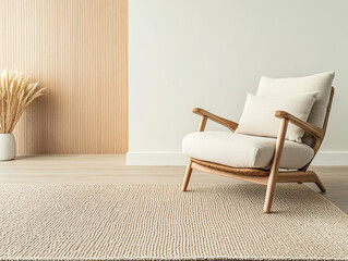 Modern living room featuring a stylish chair and neutral decor in a cozy setting