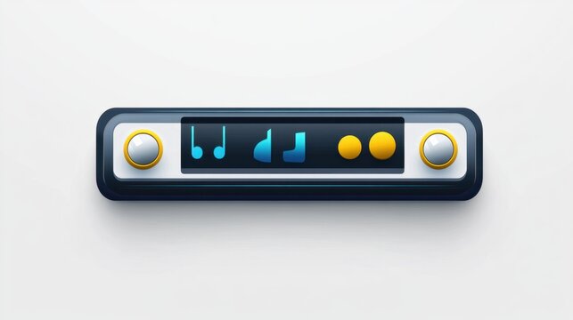 Simple vector music player bar sticker with play, stop, and volume buttons, isolated on white background