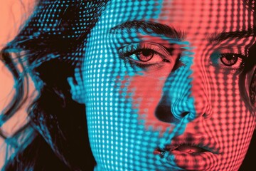 Fototapete - Close-up of a woman's face with a grid pattern superimposed, suitable for technology and design-related concepts
