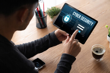 Poster - cyber security system on computer screen protect private information snugly from hacker and cyber at