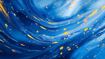 Poster - A vibrant, abstract swirl of blue and yellow hues, suggesting movement and depth in a dynamic, artistic composition.