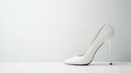 A minimalist white high heel shoe on a clean white background, promoting simplicity and elegance for modern fashion lovers.