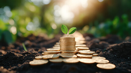 Poster - Staircase of Gold Coins Representing Long-Term Investment Success