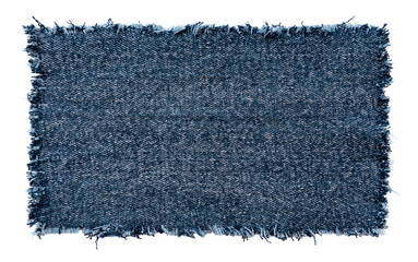 piece of torn denim on a white background. denim texture