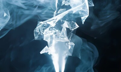 Poster - Ethereal white smoke swirls against dark background  creating abstract image.