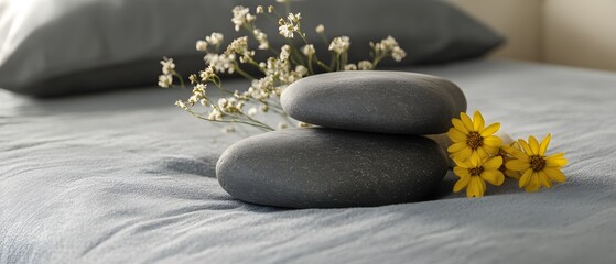 Poster - Tranquil Healing Stones on Soft Bedding