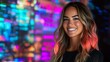 © Raitalinn - Happy Woman with Blonde Hair Smiling in Colorful Bokeh Lights