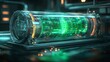 © Anan - Nuclear battery technology Abstract glowing representation of nuclear battery technology, radiant green energy flowing inside, no face, detailed, digital sketch
