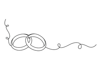 Wall Mural - Wedding ring continuous one line drawing. Isolated on white background vector illustration