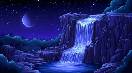 Sticker - Waterfall Under the Night Sky