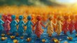 © tanongsak - featuring diverse paper dolls holding hands in unity, background in warm, harmonious colors symbolizing global peace