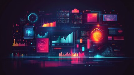 Cutting-Edge Digital Marketing Campaign Interface with Interactive Features on Dark Gradient Background