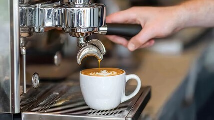 maker pouring espresso into cup