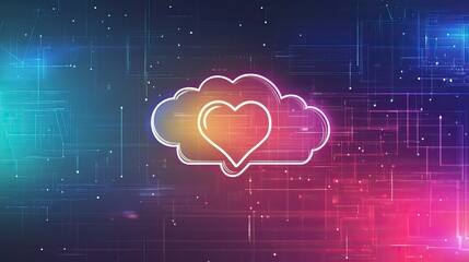 Poster - A floating cloud icon with a heartbeat pulse symbol, set against a vibrant digital tech background