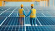 © Kanakorn - Workers inspecting solar panels in a clean energy production facility, wideangle, soft daylight through windows, bright and clean environment