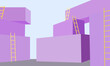 © Сергей Вербовский - Vector Illustration of a purple building with stairs leading up. For creating motivating designs in work, business and sports