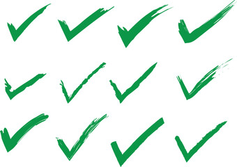 Poster - simple hand drawn brush stroke green check mark symbol vector illustration.