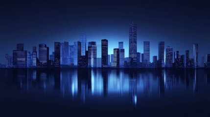 glass city abstract silhouette, matte glass dark blue background ,simplified graphic, skyscrapers, panorama 