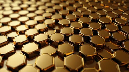 Poster - Close-up of golden hexagons forming a geometric, metallic surface.