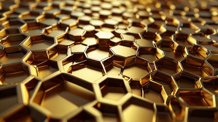 Poster - Golden hexagonal shapes creating a repeating geometric design.