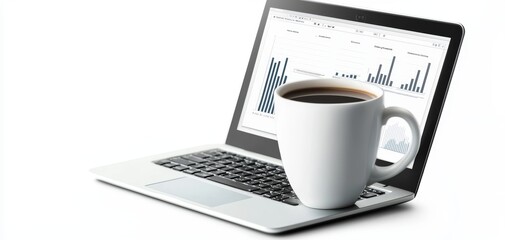 Poster - a laptop displaying graphs with a cup of coffee on the side, perfect for a productive work environme