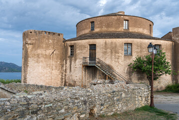 view of citadel of saint florent, corsica. popular tourist destination at north of corsica island