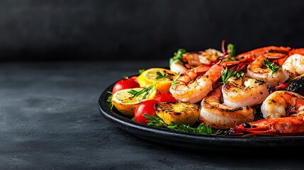 Delicious shrimp dish garnished with fresh herbs and vibrant vegetables, perfect for a gourmet seafood meal.