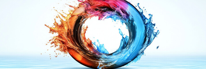 Canvas Print - Abstract colorful liquid swirl forming a circle with a white background.